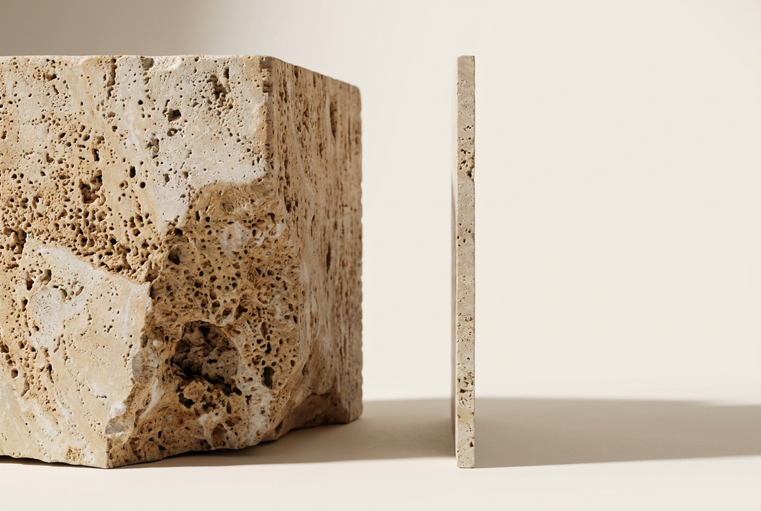 solid travertine vs veneer stone comparison — natural stone side table material guide