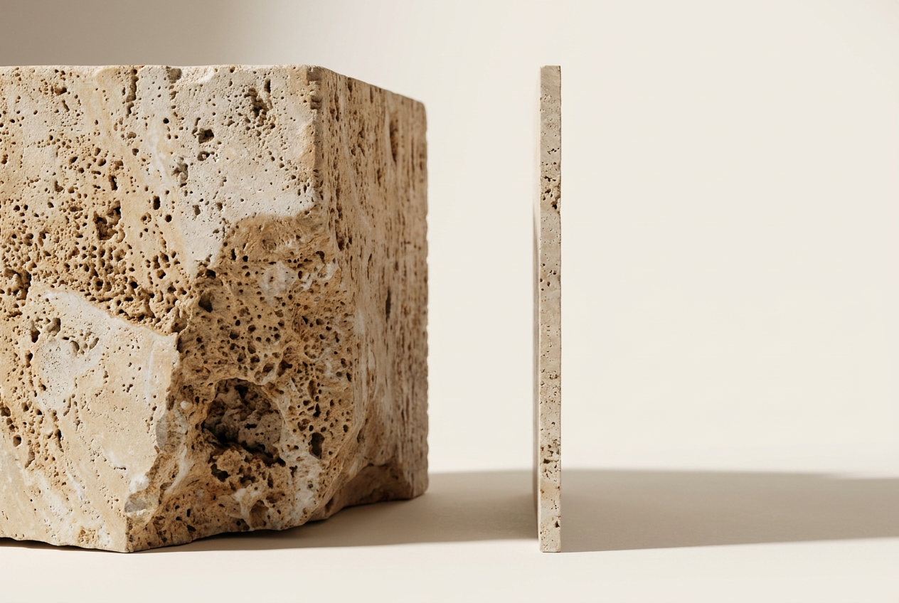 solid travertine vs veneer stone comparison — natural stone side table material guide