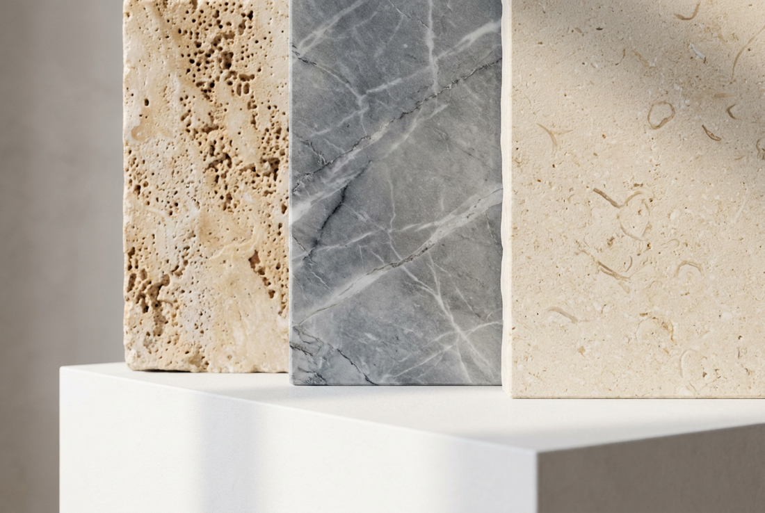 stone samples comparison — how to choose travertine marble limestone for interior design