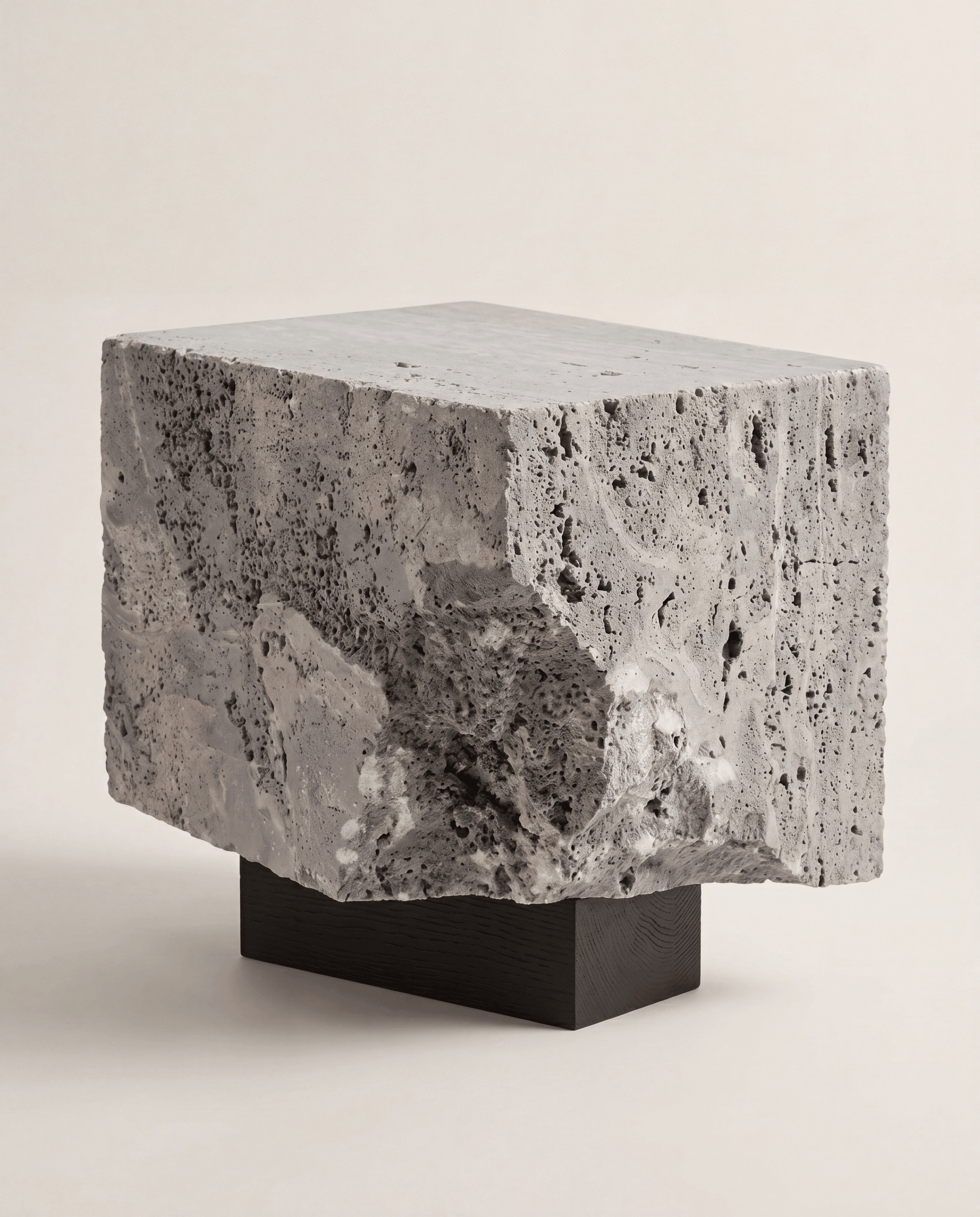 The Roman Plinth Grey Travertine – silver-toned honed finish, Tivoli quarry