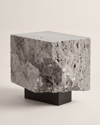 The Roman Plinth — Grey Travertine, silver-toned honed finish, Tivoli quarry