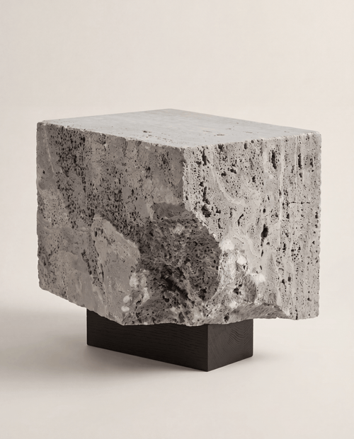 The Roman Plinth — Grey Travertine, silver-toned honed finish, Tivoli quarry
