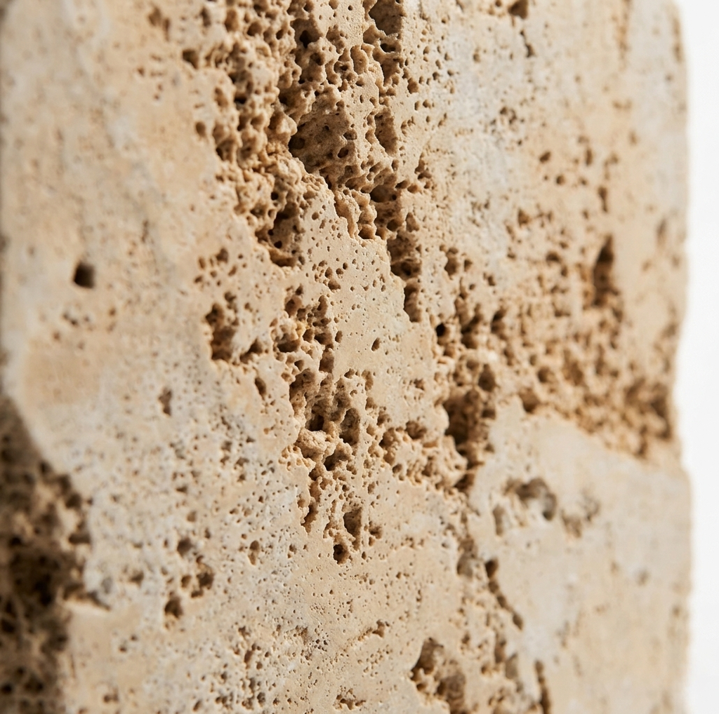 Beige travertine close-up — natural geological variation