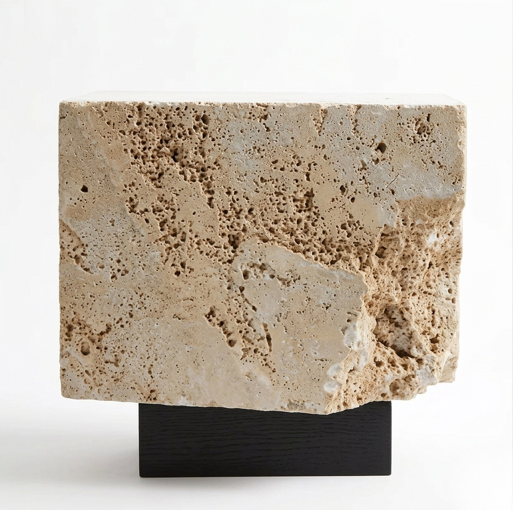 Beige Travertine stone sample, 10 × 10 cm, honed face and raw reverse — Tobia Stones