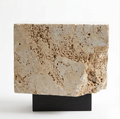 Beige Travertine stone sample, 10 × 10 cm, honed face and raw reverse — Tobia Stones
