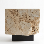 Beige Travertine stone sample, 10 × 10 cm, honed face and raw reverse — Tobia Stones