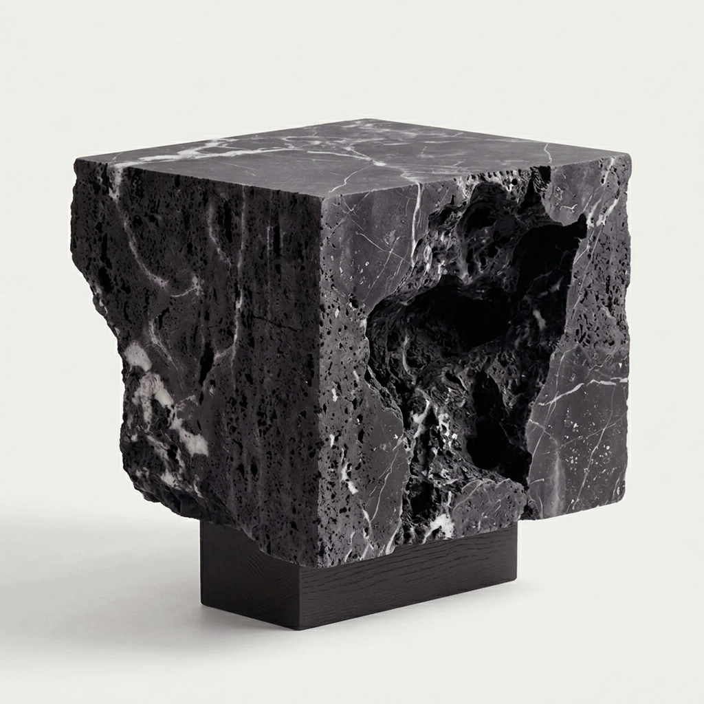 Calacatta Noir marble plinth side profile, Tobia Stones