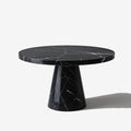The Disc Coffee Table — Hero view, Nero Marquina marble disc on conical stone pedestal