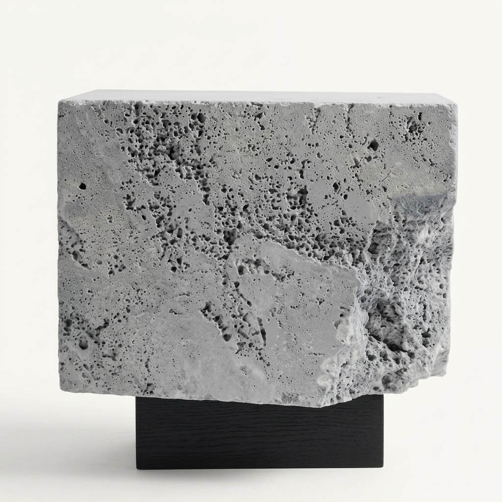 The Roman Plinth Grey Travertine — direct front view showing geological pores