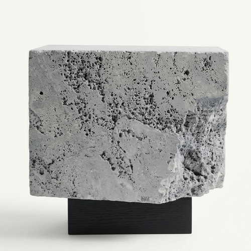 The Roman Plinth Grey Travertine — direct front view showing geological pores