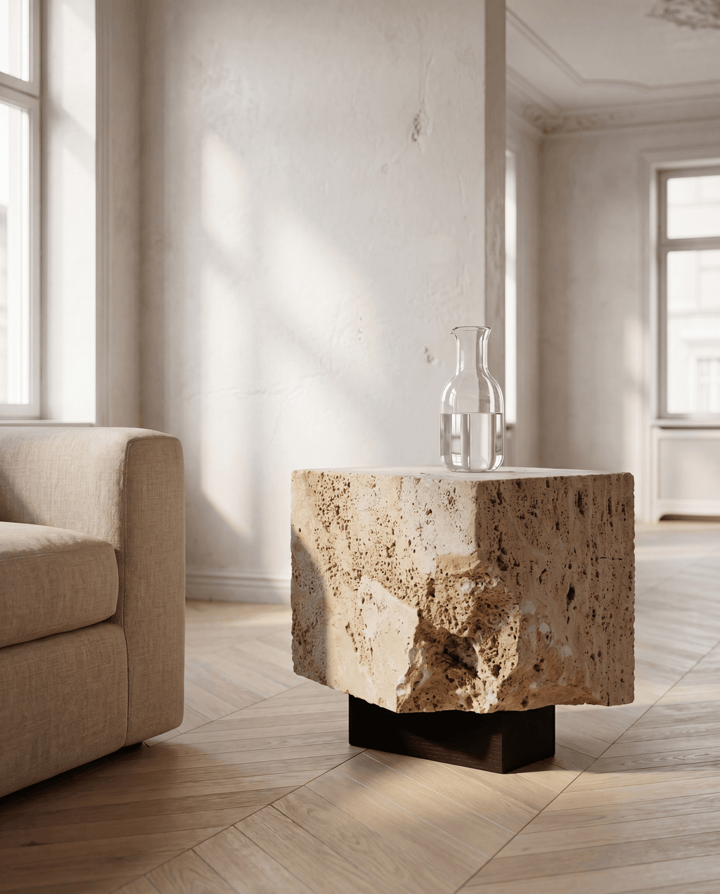 The Roman Plinth scale reference – 45cm H × 32cm W, beside reading chair
