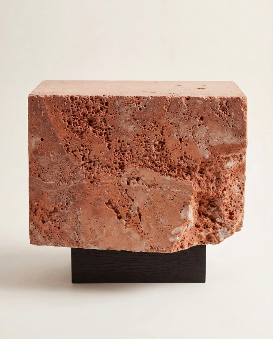 The Roman Plinth – solid travertine side table, architectural object, Tobia Stones Canada