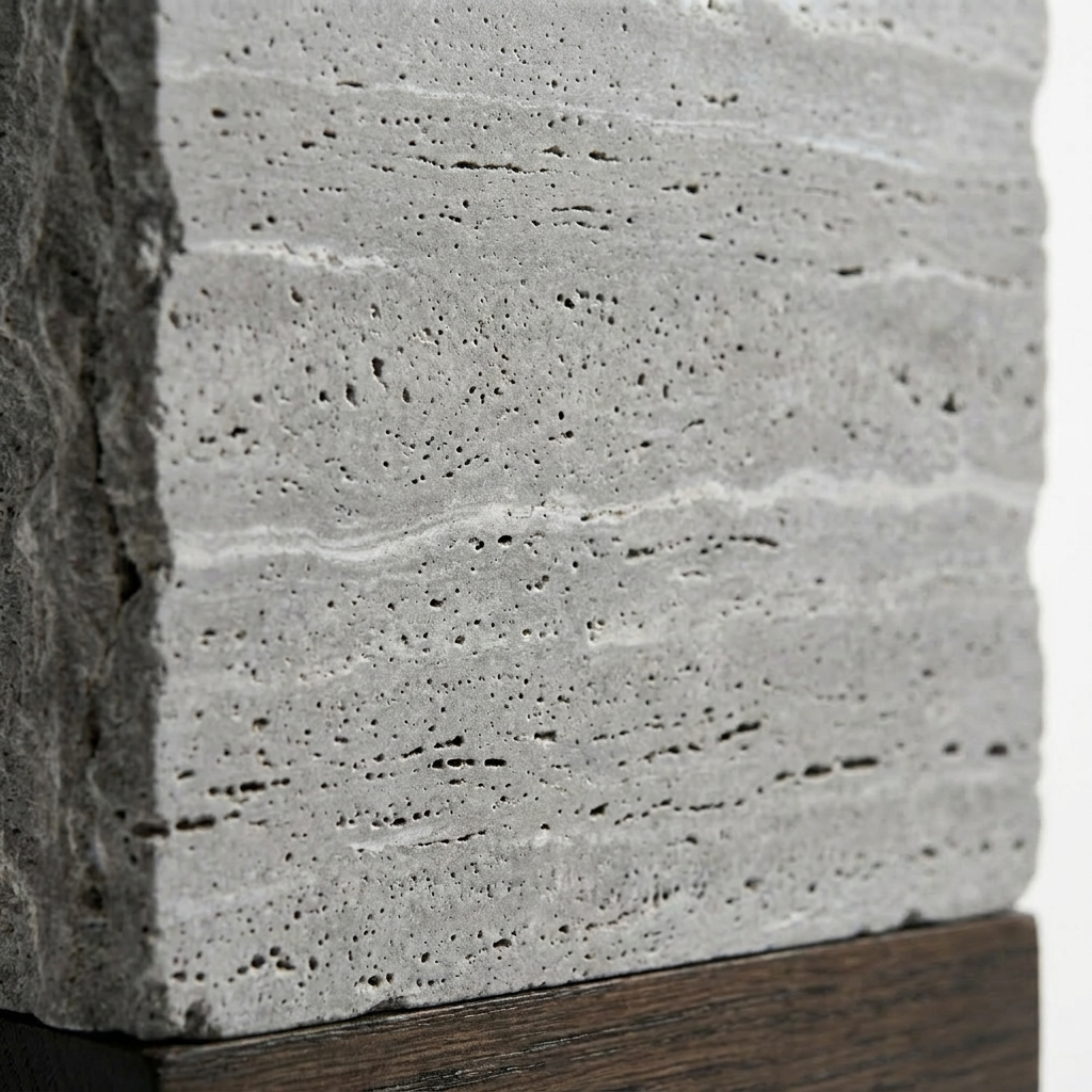 The Roman Plinth Grey Travertine – brushed stone surface, 55kg solid travertine