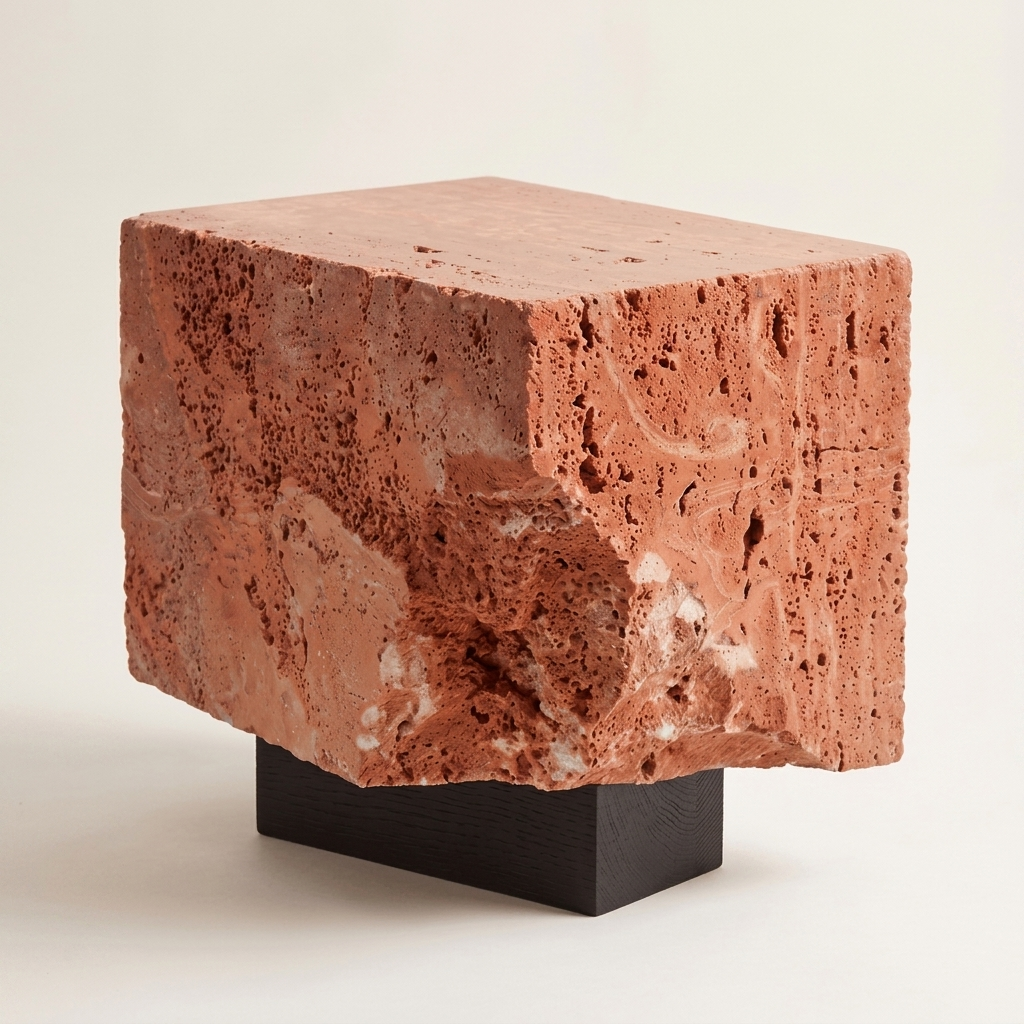 The Roman Plinth — Red Travertine side table, hero shot