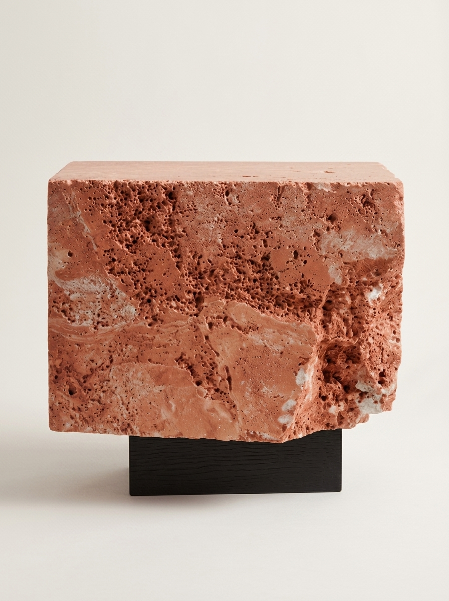The Roman Plinth — Red Travertine, warm interior lifestyle