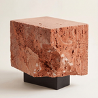 The Roman Plinth — Red Travertine side table in living room context
