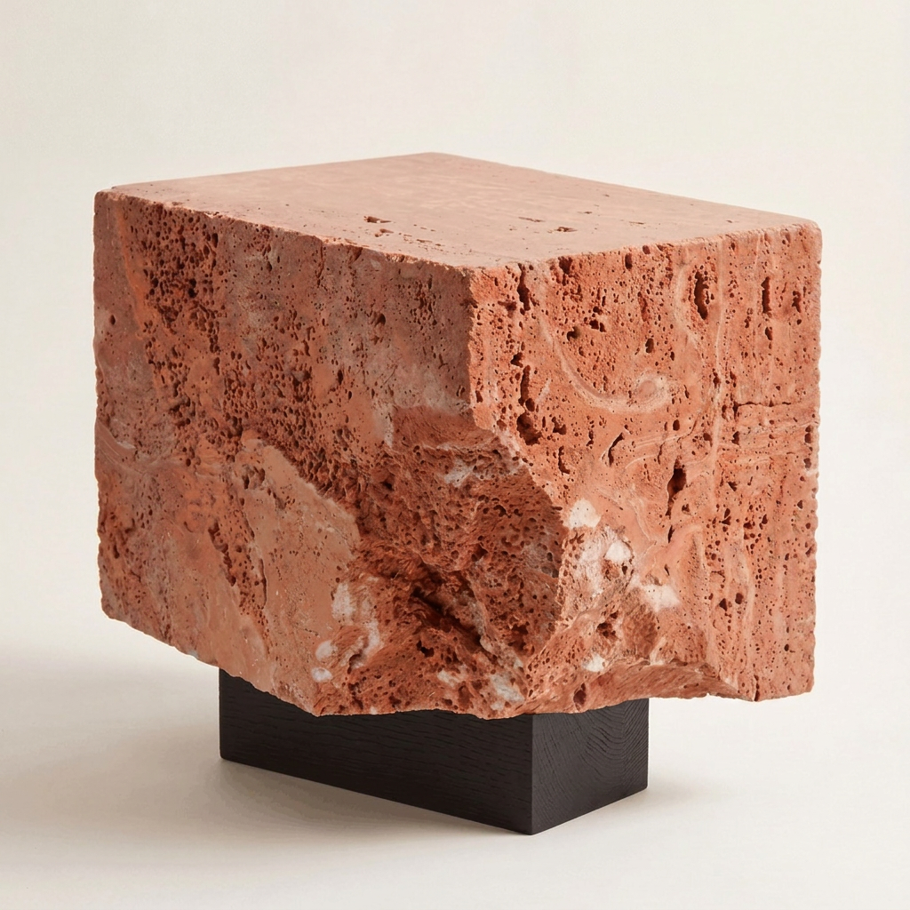 The Roman Plinth — Red Travertine side table in living room context